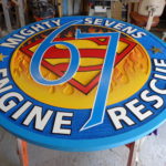 sandblasted, airbrushed fire station tabletop